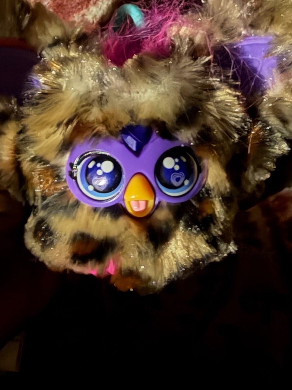 Interactive Plush Bird Toy - Purple Face with Brown Speckled Fur